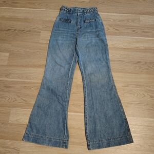 Free People Seasons In The Sun Electric Paradise Flare Jeans Women's Size 24